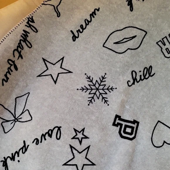 PINK Victoria's Secret Gray Blanket with Black Accents - Picture 2 of 4